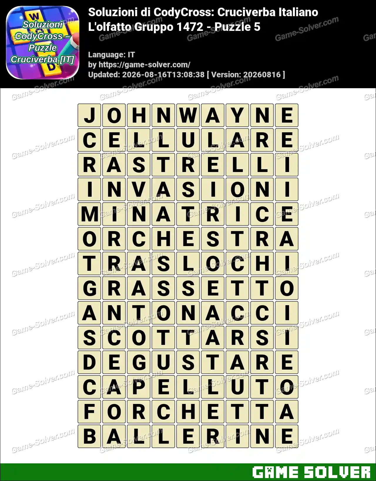 Soluzioni di CodyCross: Cruciverba Italiano L’olfatto Gruppo 1472 – Puzzle 5
